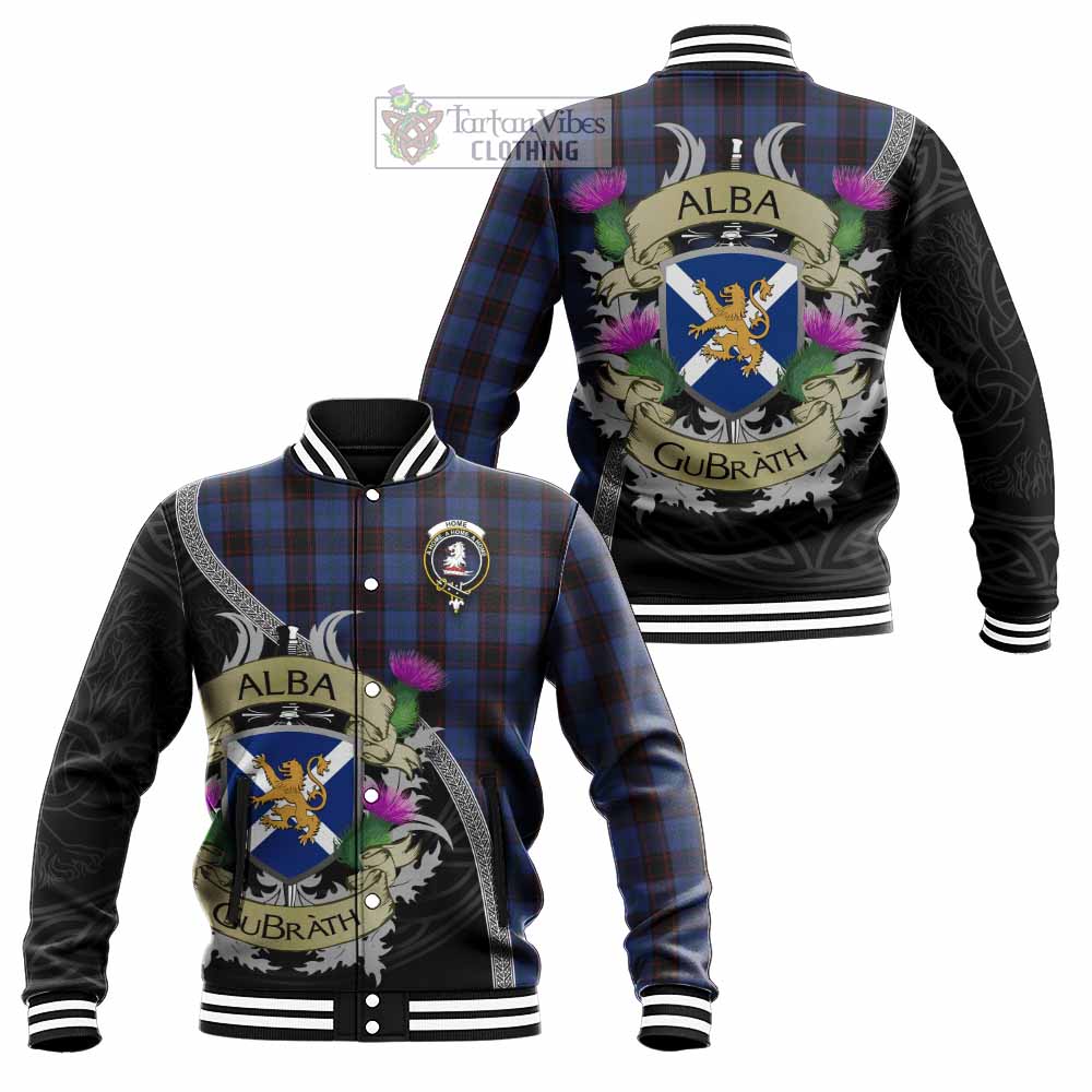 Tartan Vibes Clothing Home (Hume) Tartan Family Crest Baseball Jacket Lion Rampant Royal Thistle Shield Celtic Inspired