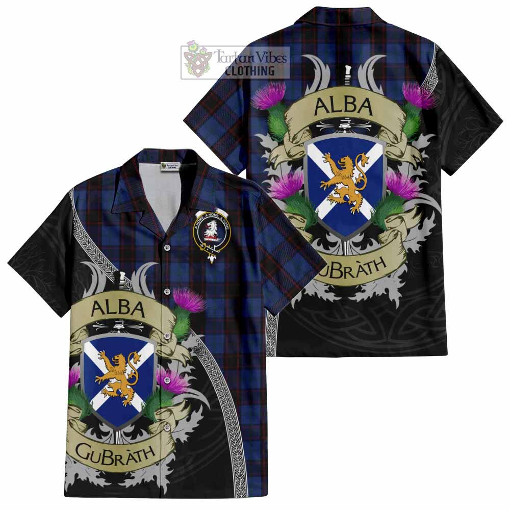 Tartan Vibes Clothing Home (Hume) Tartan Family Crest Short Sleeve Button Shirt Lion Rampant Royal Thistle Shield Celtic Inspired