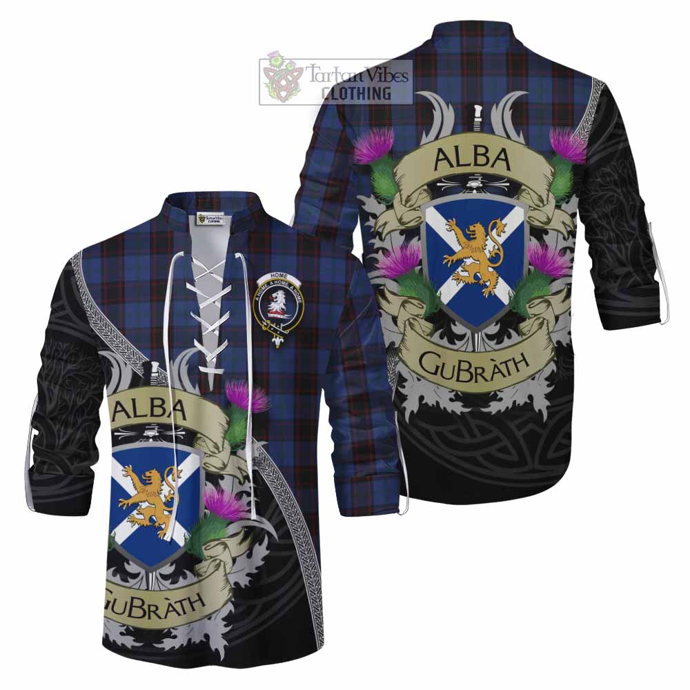 Tartan Vibes Clothing Home (Hume) Tartan Family Crest Ghillie Kilt Shirt Lion Rampant Royal Thistle Shield Celtic Inspired
