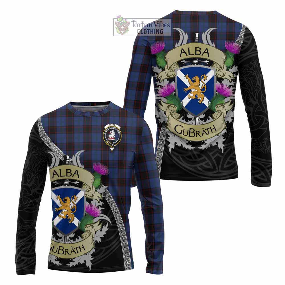 Tartan Vibes Clothing Home (Hume) Tartan Family Crest Long Sleeve T-Shirt Lion Rampant Royal Thistle Shield Celtic Inspired