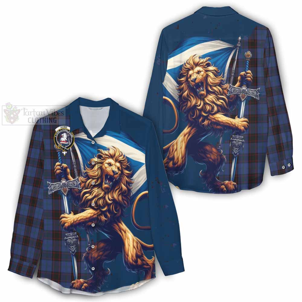 Tartan Vibes Clothing Home (Hume) Tartan Family Crest Women's Casual Shirt with Scottish Majestic Lion