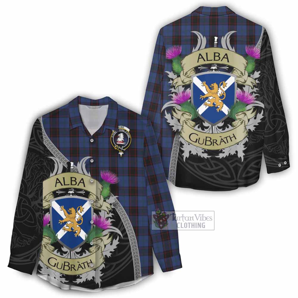 Tartan Vibes Clothing Home (Hume) Tartan Family Crest Women's Casual Shirt Lion Rampant Royal Thistle Shield Celtic Inspired