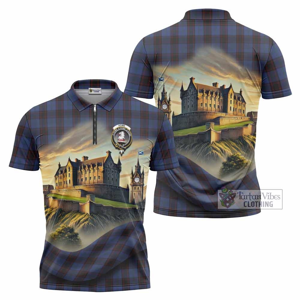 Tartan Vibes Clothing Home (Hume) Tartan Family Crest Zipper Polo Shirt with Scottish Ancient Castle Stype