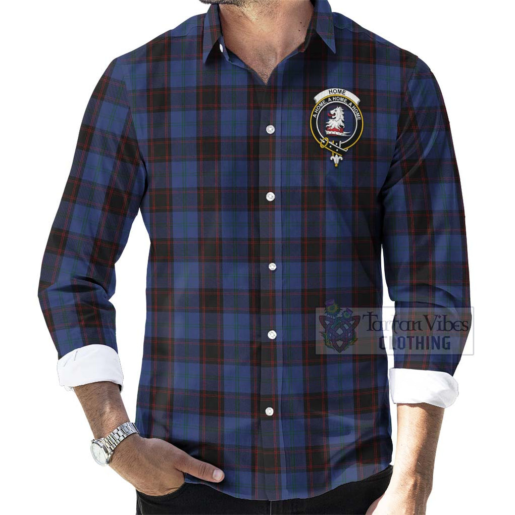 Tartan Vibes Clothing Home (Hume) Tartan Long Sleeve Button Shirt with Family Crest and Bearded Skull Holding Bottles of Whiskey