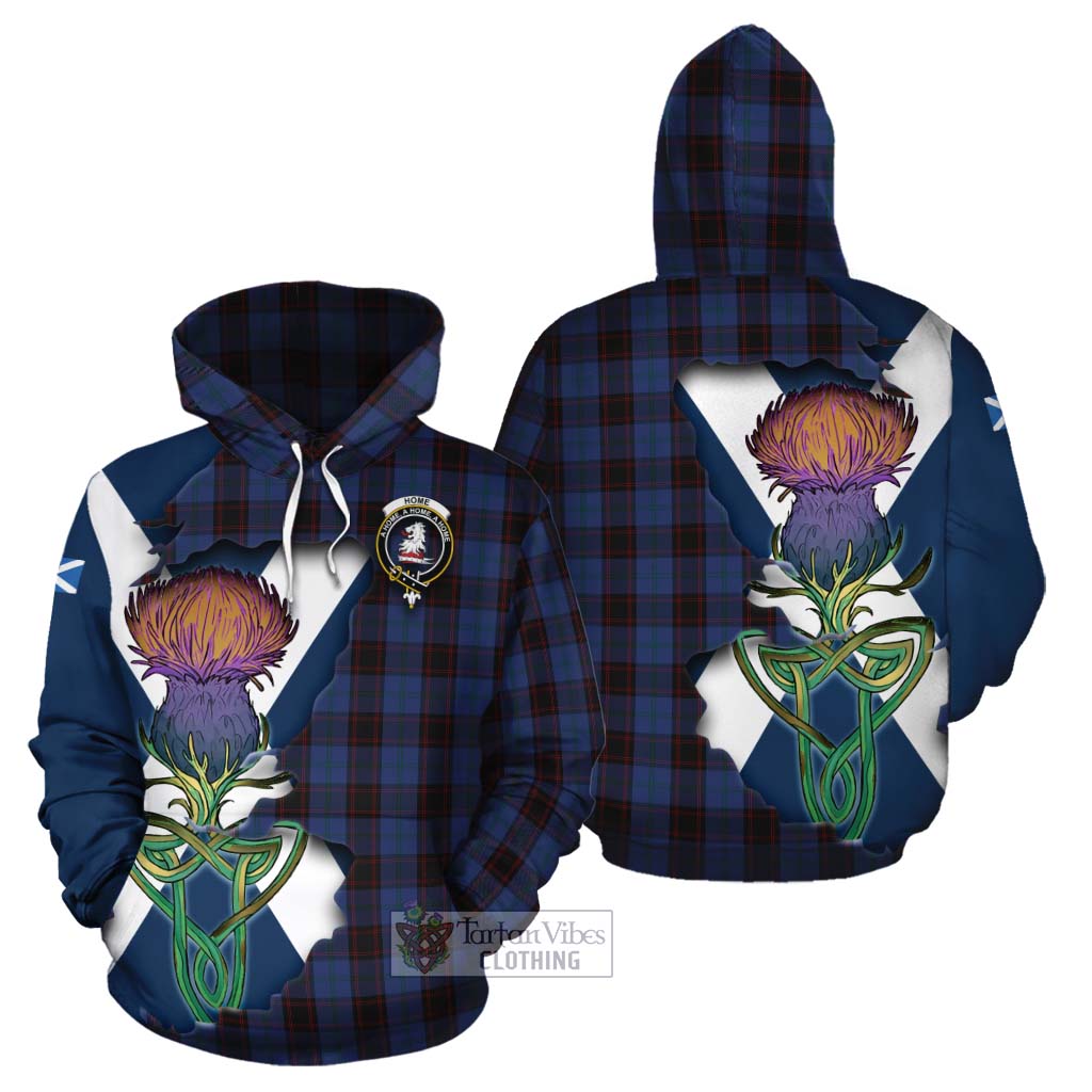 Tartan Vibes Clothing Home (Hume) Tartan Family Crest Cotton Hoodie Scottish Thistle Celtic Inspired