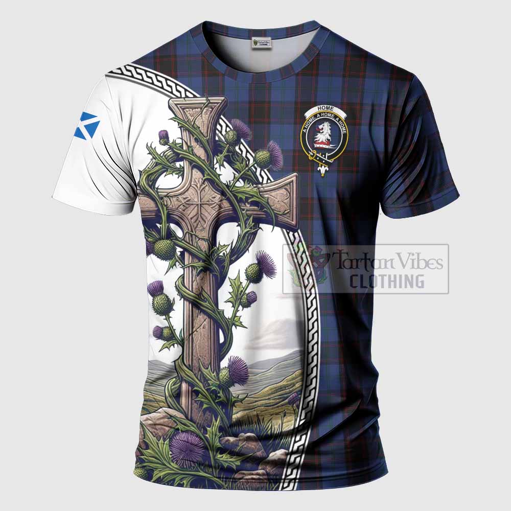Tartan Vibes Clothing Home (Hume) Agnew Tartan T-Shirt with Family Crest and St. Andrew's Cross Accented by Thistle Vines