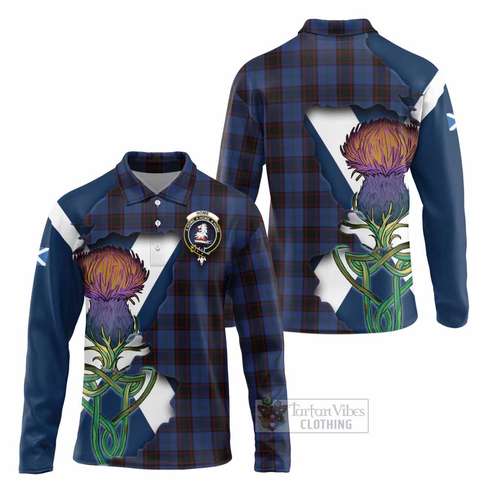 Tartan Vibes Clothing Home (Hume) Tartan Family Crest Long Sleeve Polo Shirt Scottish Thistle Celtic Inspired