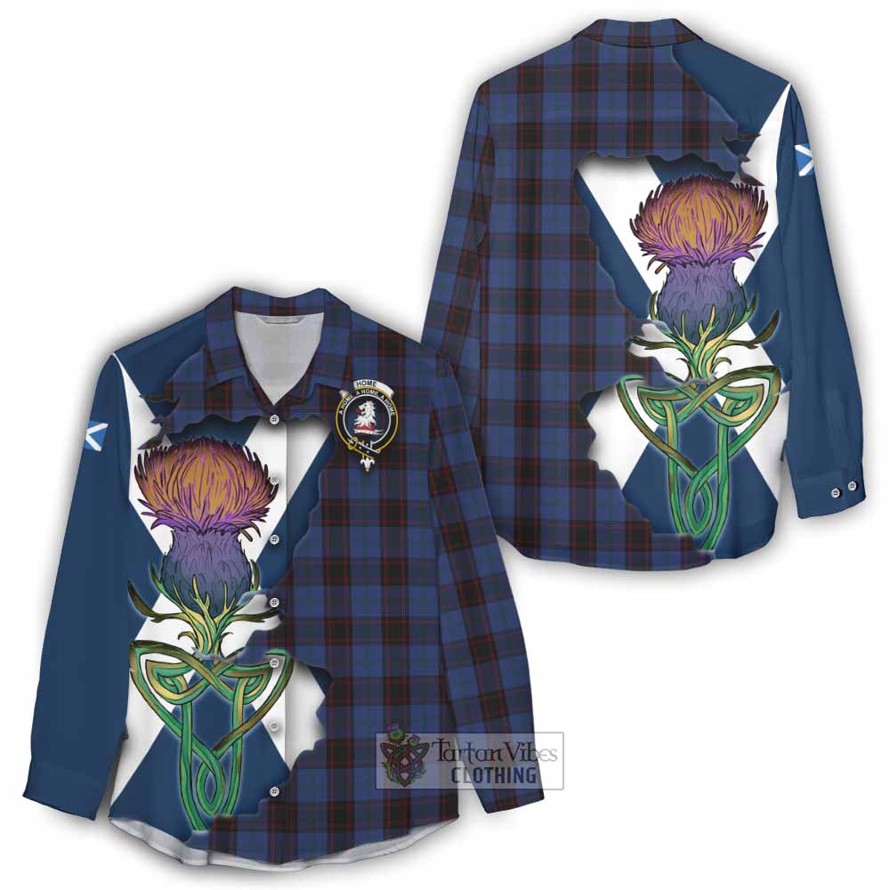 Tartan Vibes Clothing Home (Hume) Tartan Family Crest Women's Casual Shirt Scottish Thistle Celtic Inspired