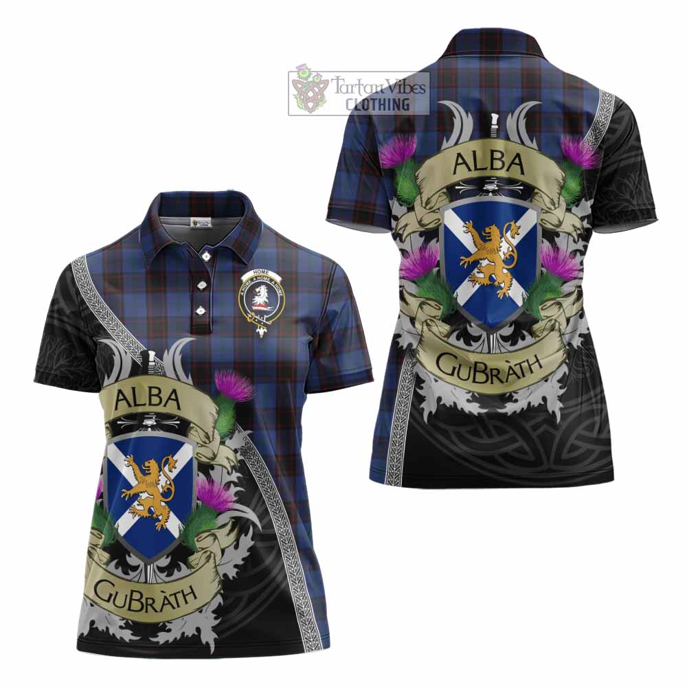 Tartan Vibes Clothing Home (Hume) Tartan Family Crest Women's Polo Shirt Lion Rampant Royal Thistle Shield Celtic Inspired