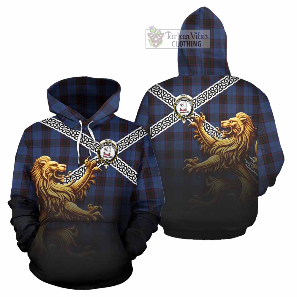 Home (Hume) Crest Tartan Hoodie with Golden Lion Emblem Celtic Style - Tartan Vibes Clothing