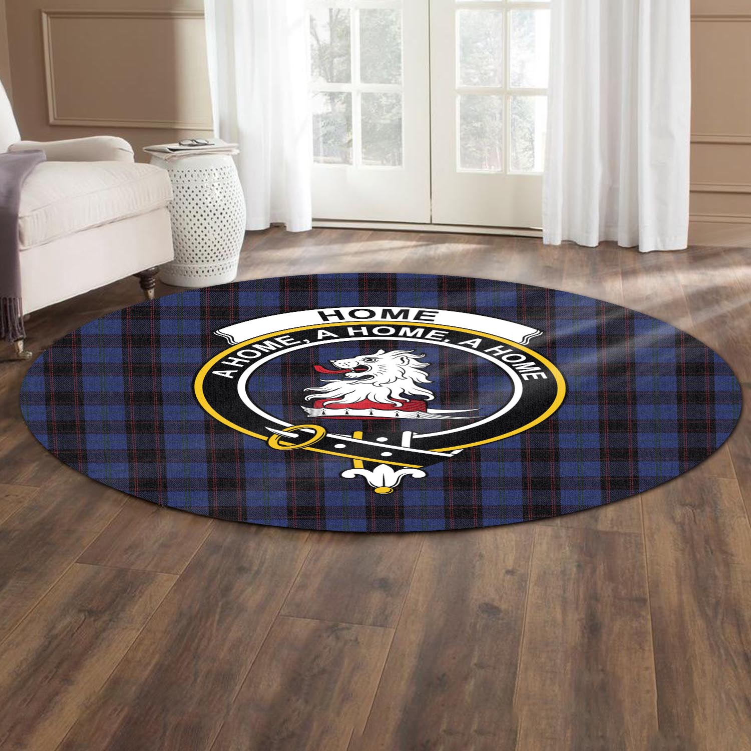 home-hume-tartan-round-rug-with-family-crest