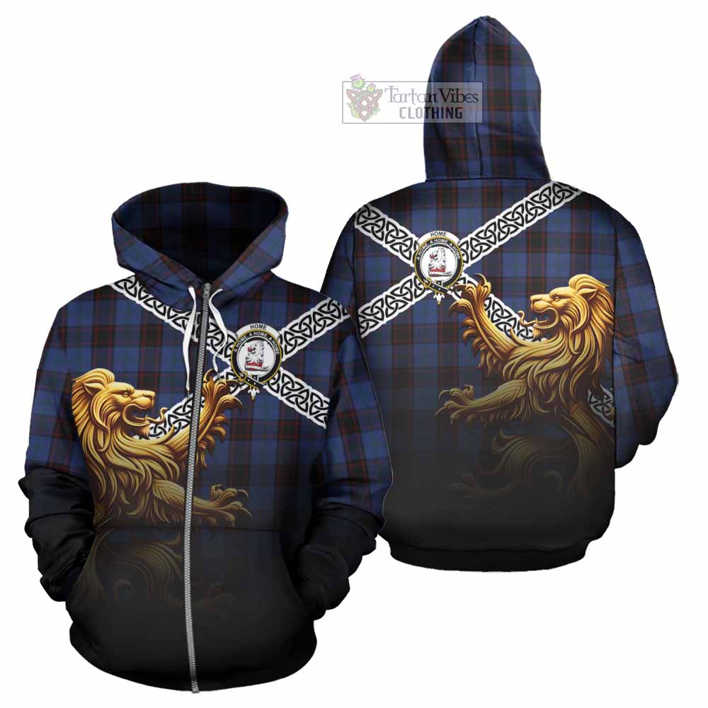 Home (Hume) Crest Tartan Hoodie with Golden Lion Emblem Celtic Style Zip Hoodie - Tartan Vibes Clothing