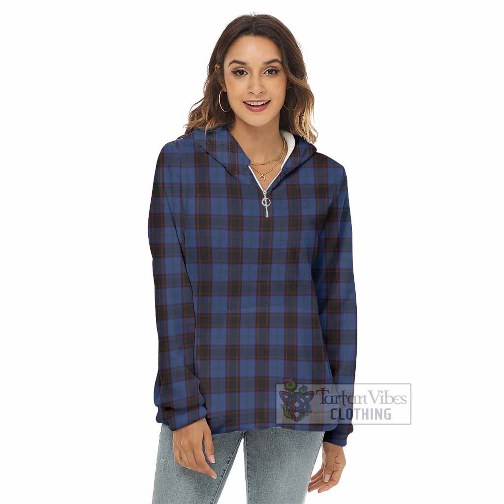 Tartan Vibes Clothing Home (Hume) Tartan Women's Borg  Half Zip Fleece Hoodie