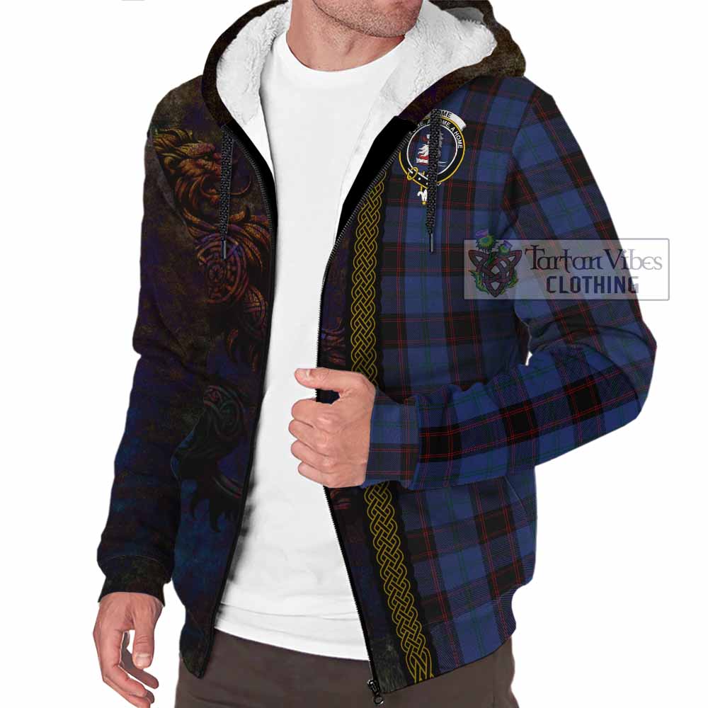 Tartan Vibes Clothing Home (Hume) Tartan Family Crest Sherpa Hoodie Alba Gu Brath Be Brave Lion Ancient Style