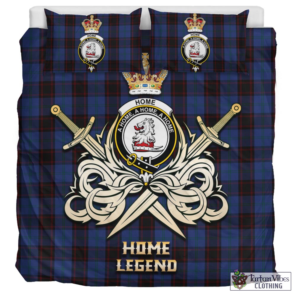 Tartan Vibes Clothing Home (Hume) Tartan Bedding Set with Clan Crest and the Golden Sword of Courageous Legacy