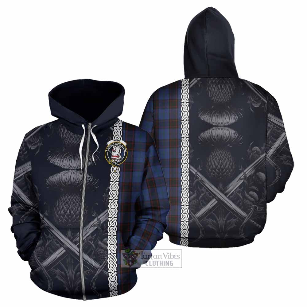 Tartan Vibes Clothing Home (Hume) Tartan Hoodie with Family Crest Cross Sword Thistle Celtic Vibes