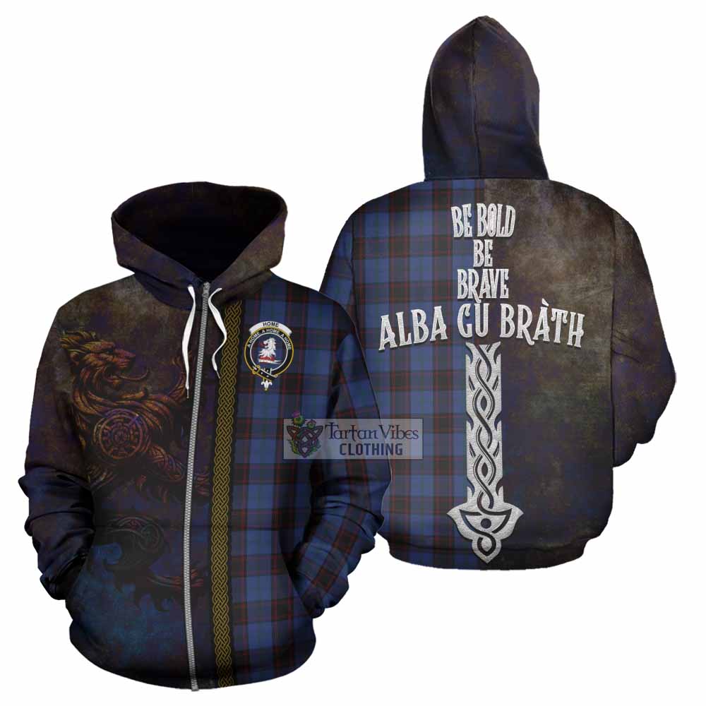 Tartan Vibes Clothing Home (Hume) Tartan Family Crest Hoodie Alba Gu Brath Be Brave Lion Ancient Style