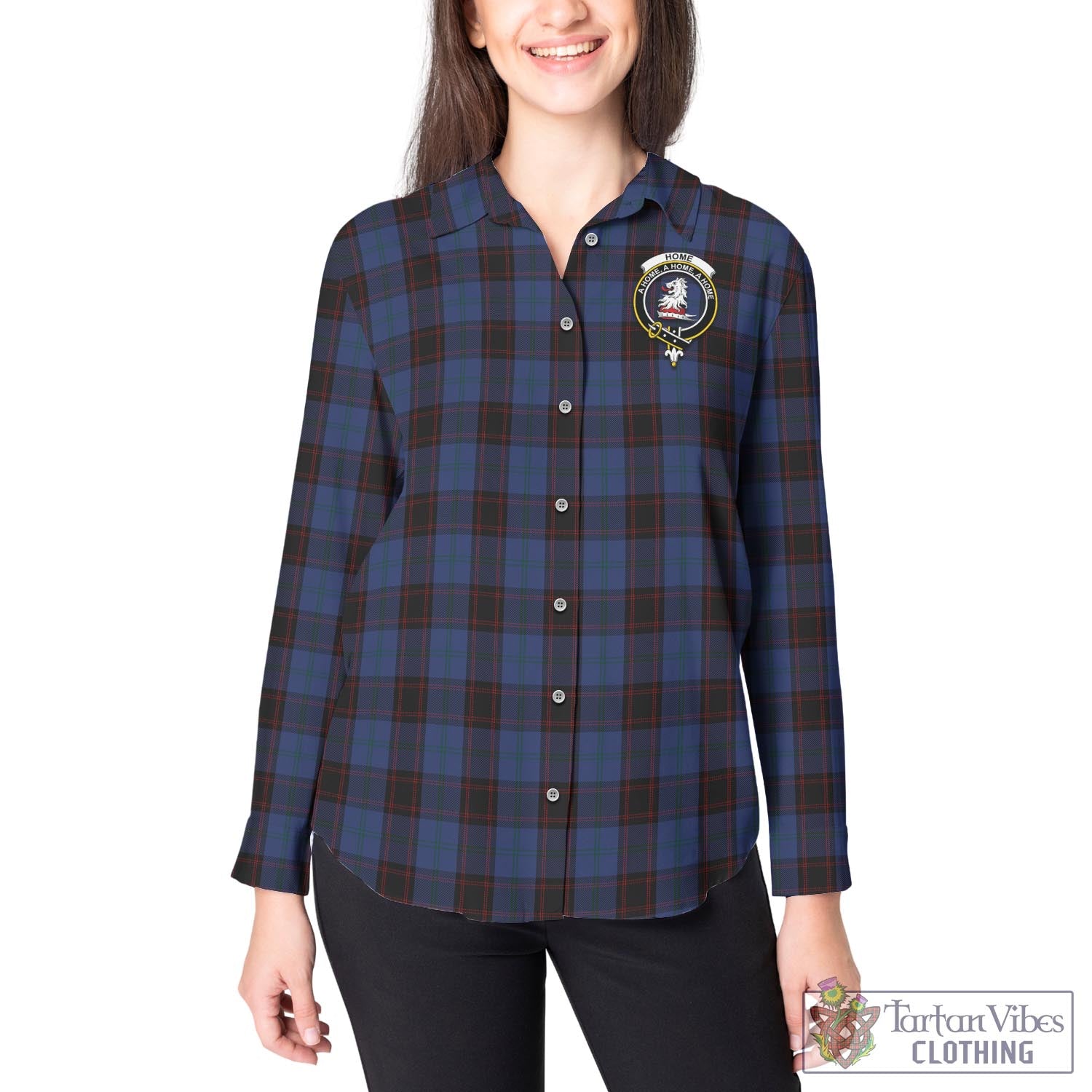 Tartan Vibes Clothing Home (Hume) Tartan Womens Casual Shirt with Family Crest