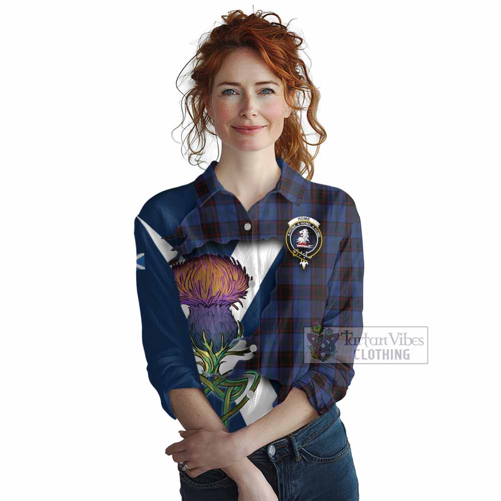 Tartan Vibes Clothing Home (Hume) Tartan Family Crest Women's Casual Shirt Scottish Thistle Celtic Inspired