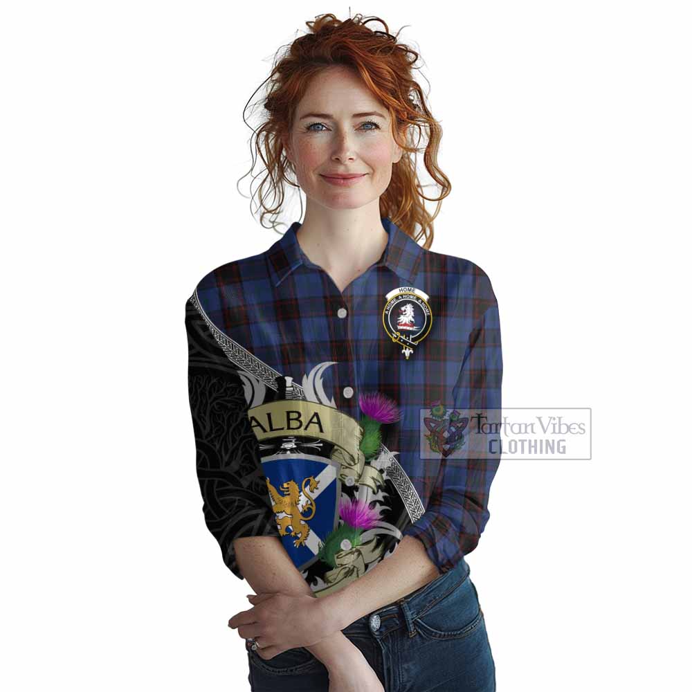 Tartan Vibes Clothing Home (Hume) Tartan Family Crest Women's Casual Shirt Lion Rampant Royal Thistle Shield Celtic Inspired
