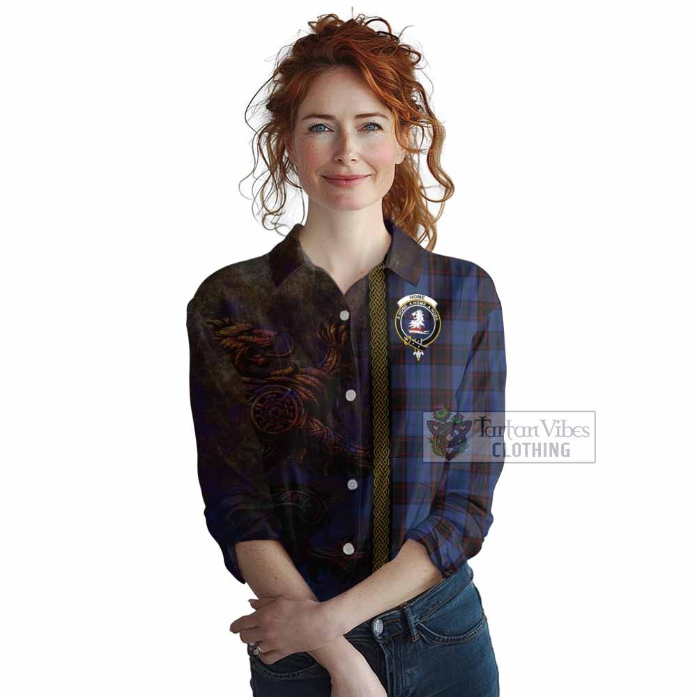 Tartan Vibes Clothing Home (Hume) Tartan Family Crest Women's Casual Shirt Alba Gu Brath Be Brave Lion Ancient Style