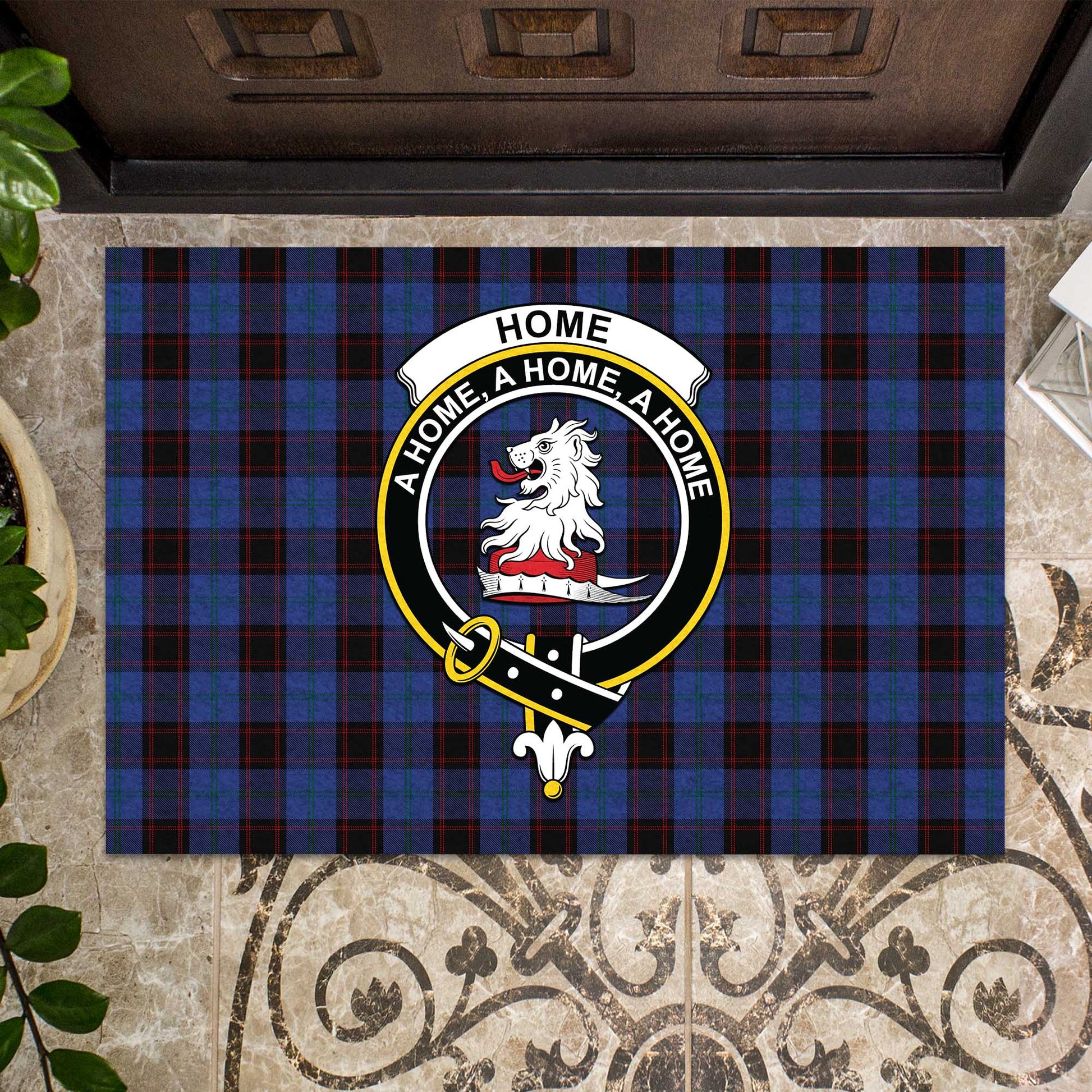 Home (Hume) Tartan Door Mat with Family Crest - Tartanvibesclothing