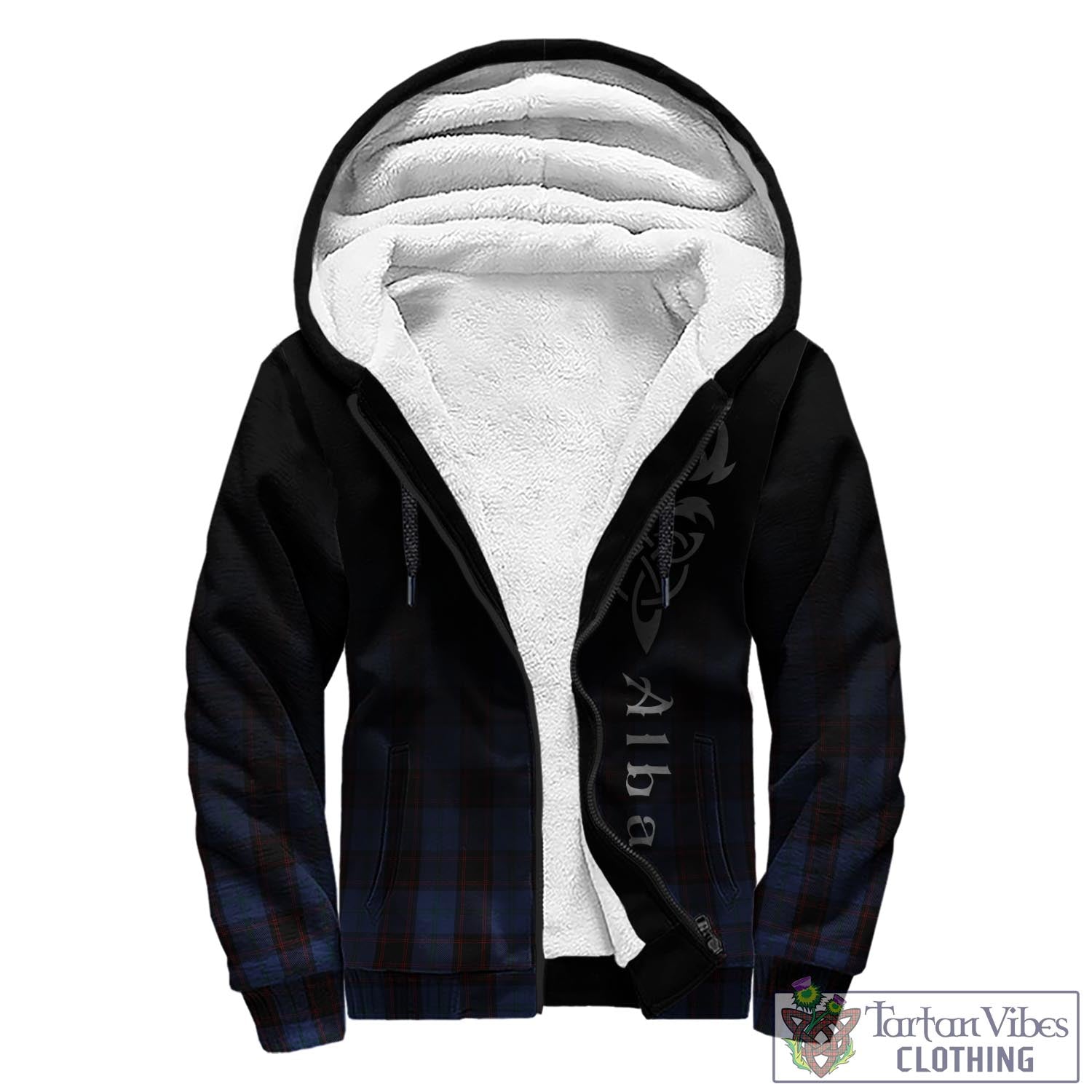 Tartan Vibes Clothing Home (Hume) Tartan Sherpa Hoodie Featuring Alba Gu Brath Family Crest Celtic Inspired