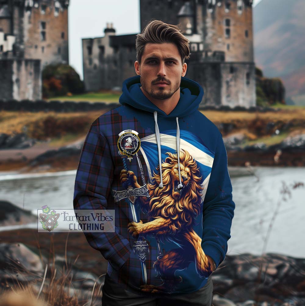 Tartan Vibes Clothing Home (Hume) Tartan Family Crest Cotton Hoodie with Scottish Majestic Lion