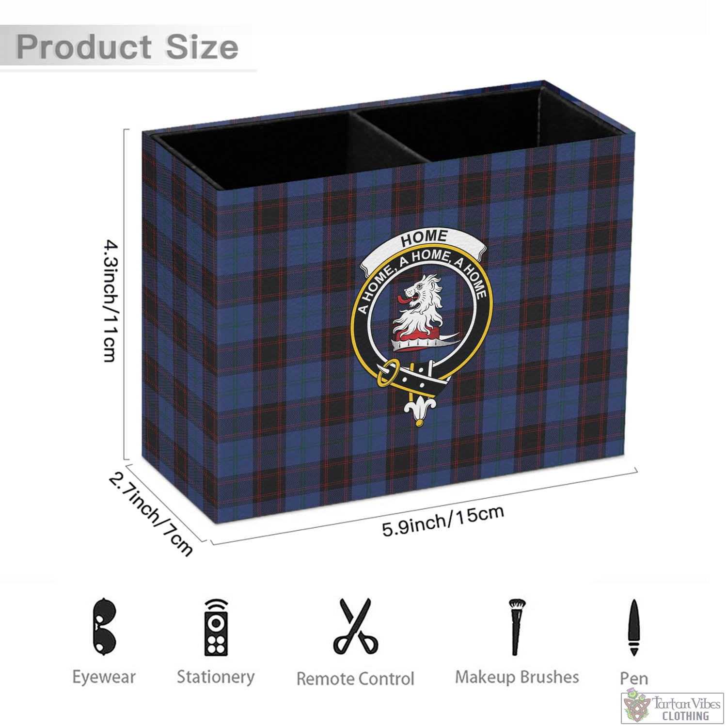 Tartan Vibes Clothing Home (Hume) Tartan Pen Holder with Family Crest