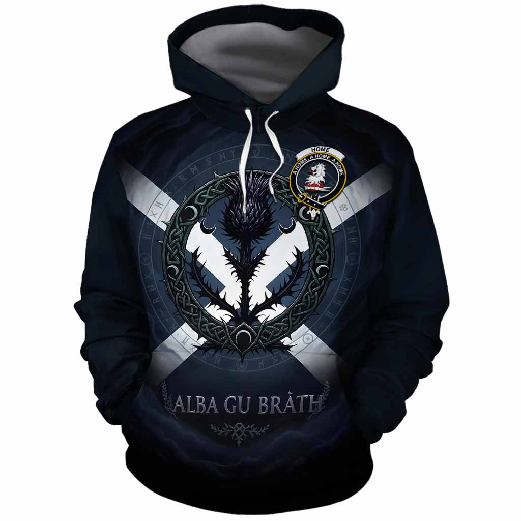 Home (Hume) Clan Crest Cotton Hoodie with Celtic Knot Thistle and Saltire