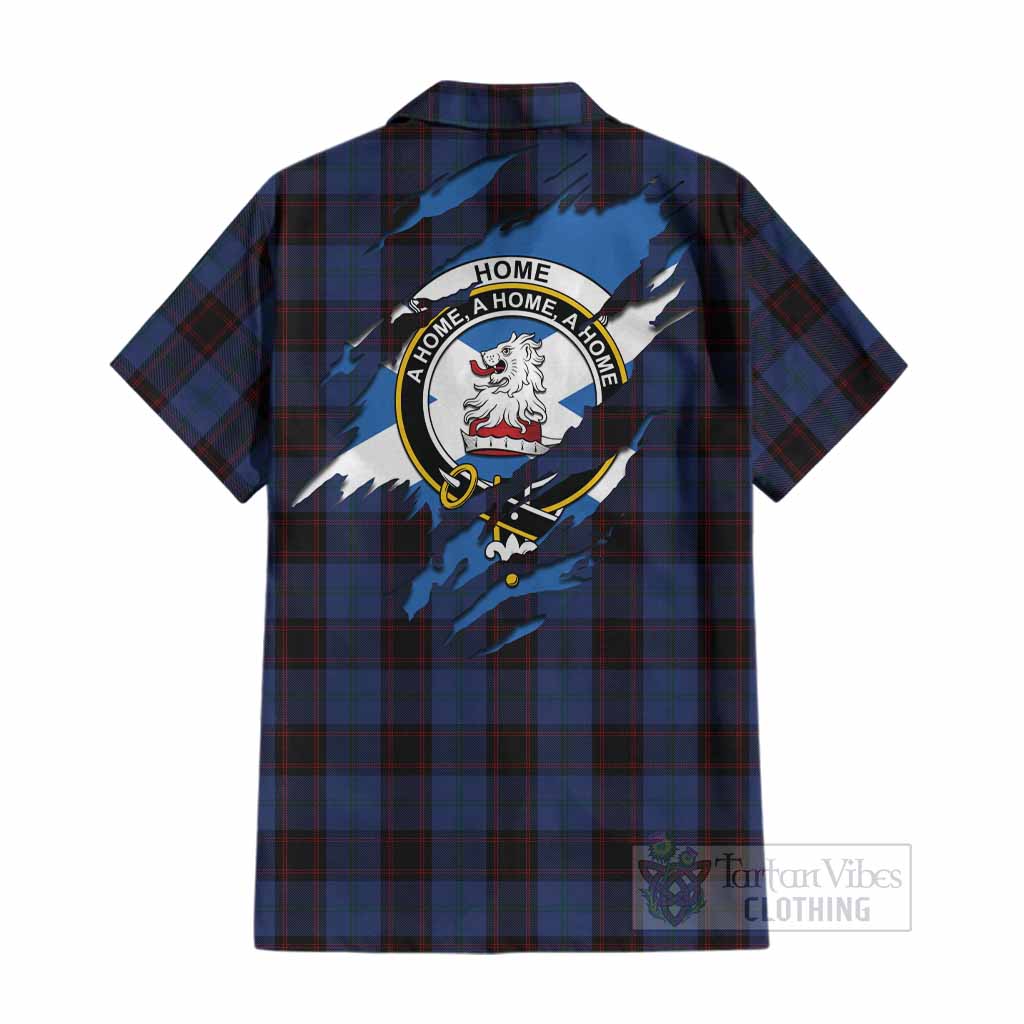 Home (Hume) Clan Crest In Me Tartan Cotton Hawaiian Shirt Scotland Flag Style
