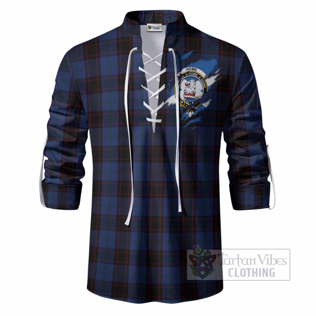 Home (Hume) Clan Crest In Me Tartan Ghillie Shirt Scotland Flag Style