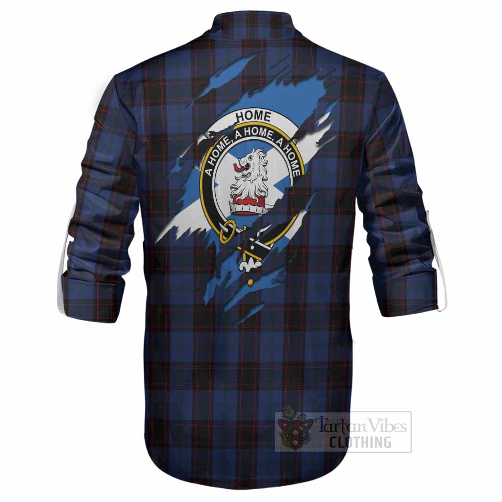 Home (Hume) Clan Crest In Me Tartan Ghillie Shirt Scotland Flag Style