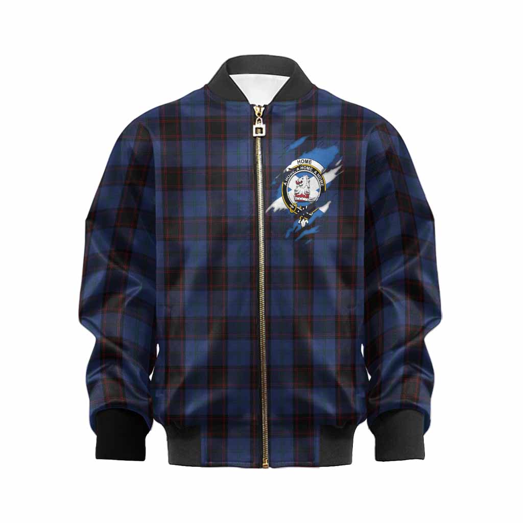 Home (Hume) Clan Crest In Me Tartan Kid Bomber Jacket Scotland Flag Style