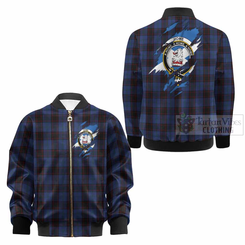 Home (Hume) Clan Crest In Me Tartan Kid Bomber Jacket Scotland Flag Style