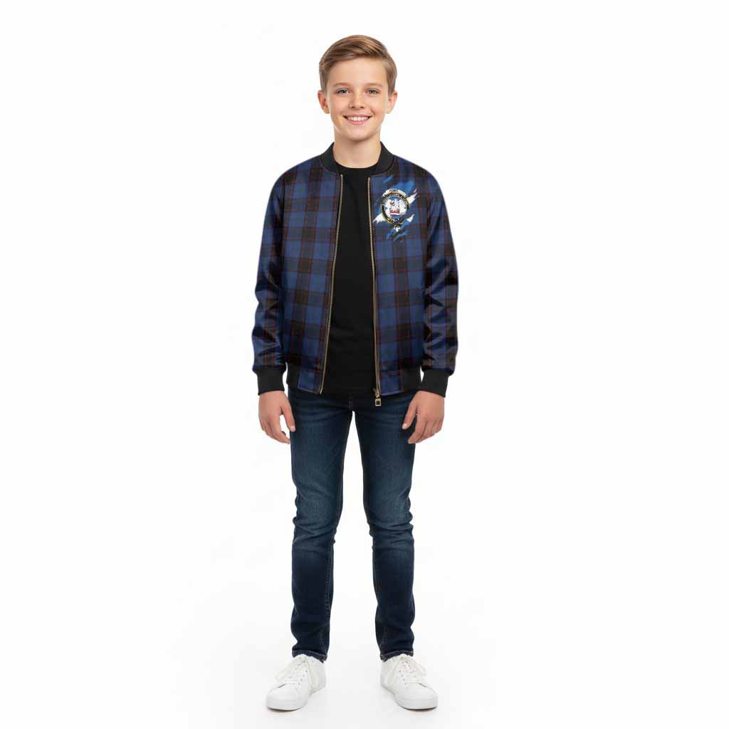Home (Hume) Clan Crest In Me Tartan Kid Bomber Jacket Scotland Flag Style