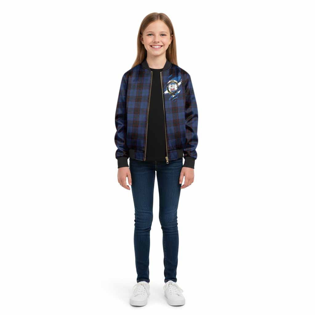 Home (Hume) Clan Crest In Me Tartan Kid Bomber Jacket Scotland Flag Style