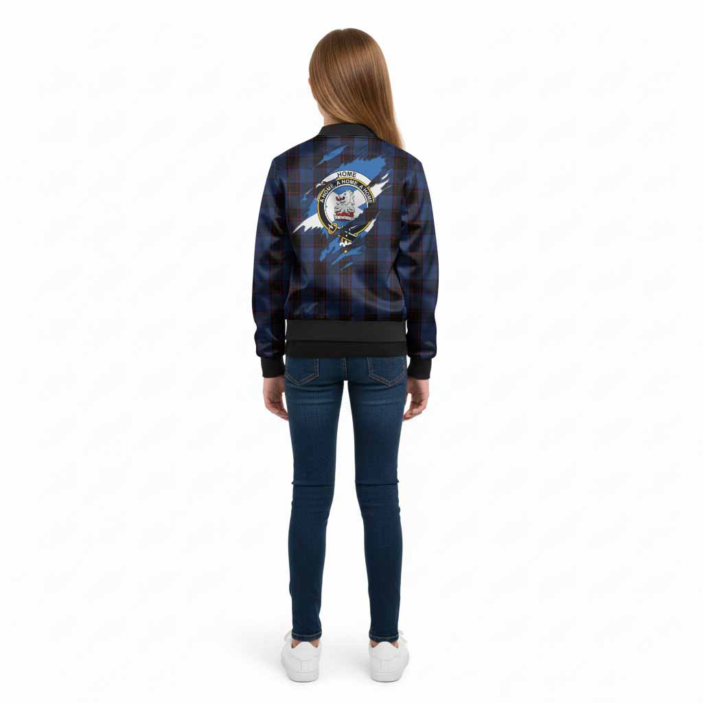 Home (Hume) Clan Crest In Me Tartan Kid Bomber Jacket Scotland Flag Style