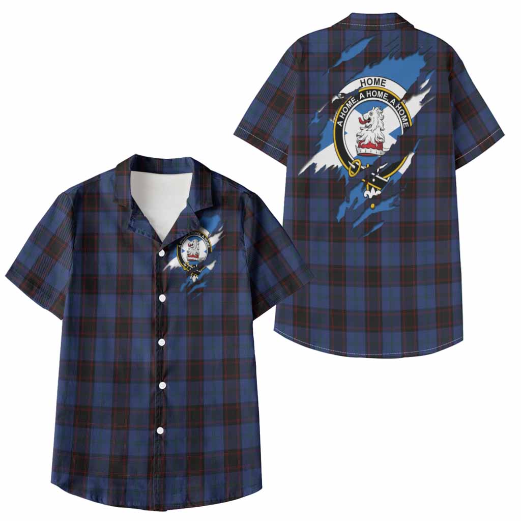 Home (Hume) Clan Crest In Me Tartan Kid Hawaiian Shirt Scotland Flag Style