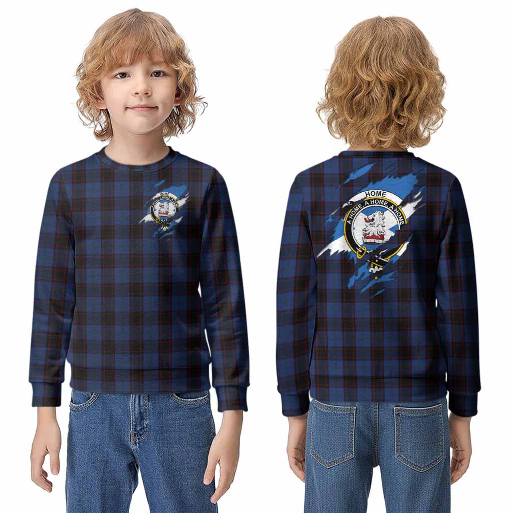 Home (Hume) Clan Crest In Me Tartan Kid Knitted Sweatshirt Scotland Flag Style