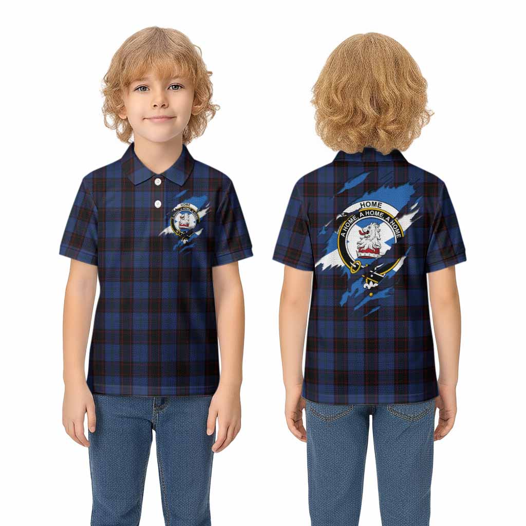Home (Hume) Clan Crest In Me Tartan Kid Polo Shirt Scotland Flag Style