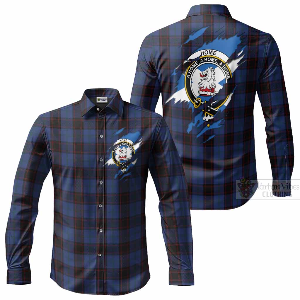 Home (Hume) Clan Crest In Me Tartan Long Sleeve Button Shirts Scotland Flag Style
