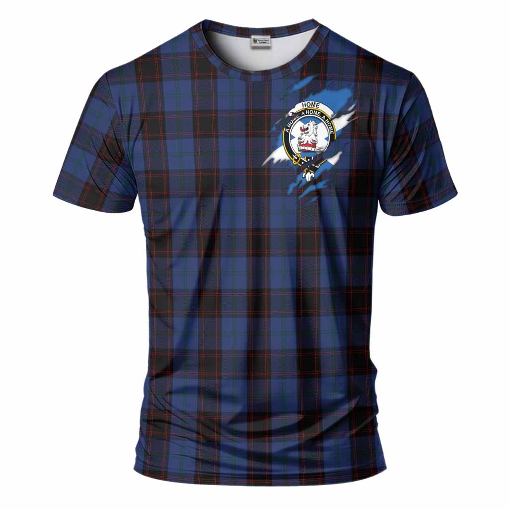 Home (Hume) Clan Crest In Me Tartan T-Shirt Scotland Flag Style