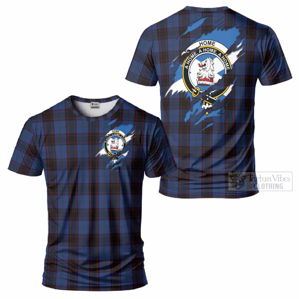 Home (Hume) Clan Crest In Me Tartan T-Shirt Scotland Flag Style