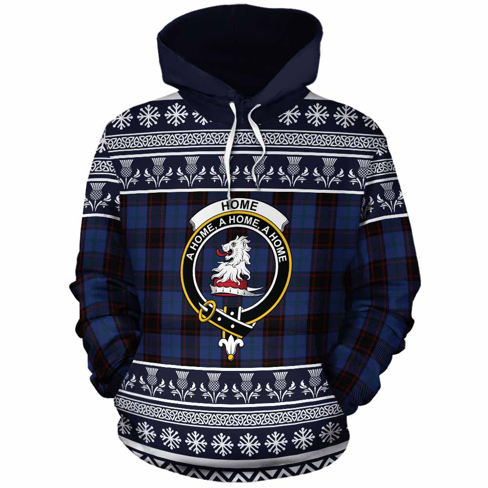 Home (Hume) Clan Tartan Christmas Cotton Hoodie with Family Crest - Tartan Vibes Clothing