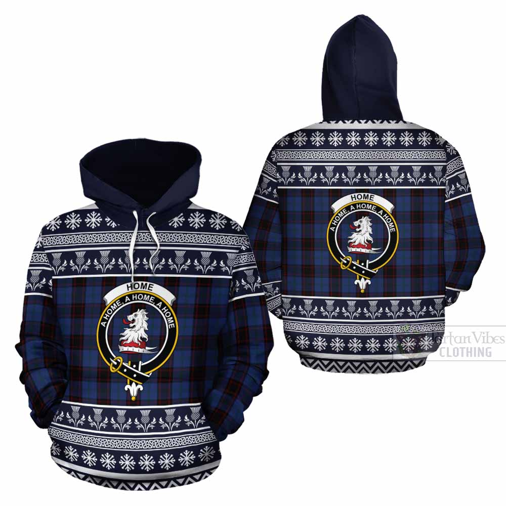 Home (Hume) Clan Tartan Christmas Cotton Hoodie with Family Crest - Tartan Vibes Clothing