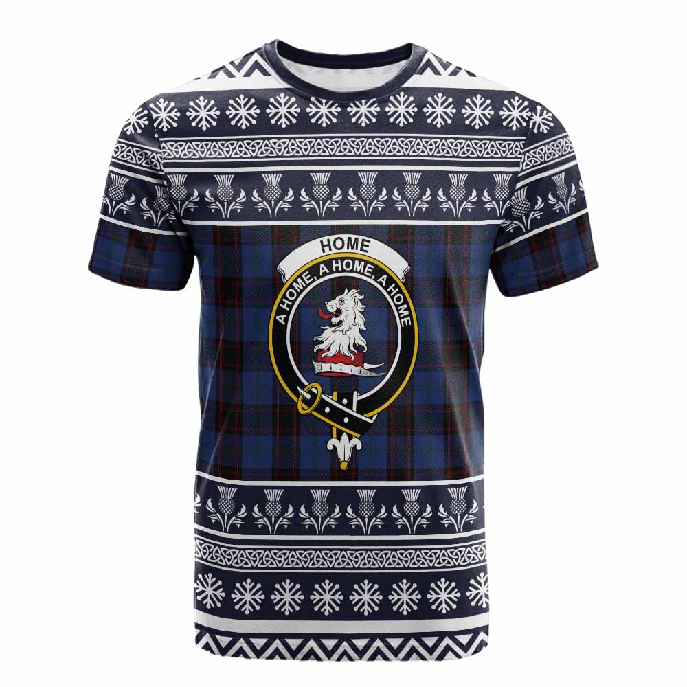 Home (Hume) Clan Tartan Christmas Cotton T-shirt with Family Crest - Tartan Vibes Clothing
