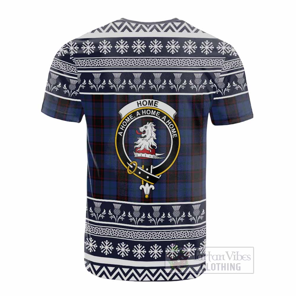 Home (Hume) Clan Tartan Christmas Cotton T-shirt with Family Crest - Tartan Vibes Clothing