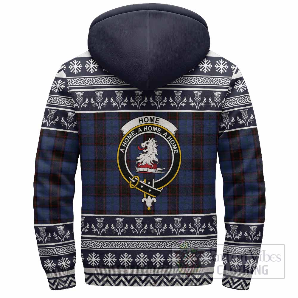 Home (Hume) Clan Tartan Christmas Fleece Hoodie with Family Crest - Tartan Vibes Clothing
