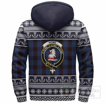 Home (Hume) Clan Tartan Christmas Fleece Hoodie with Family Crest